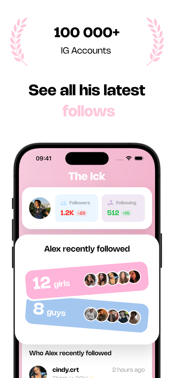 App interface showing a list of recent follows